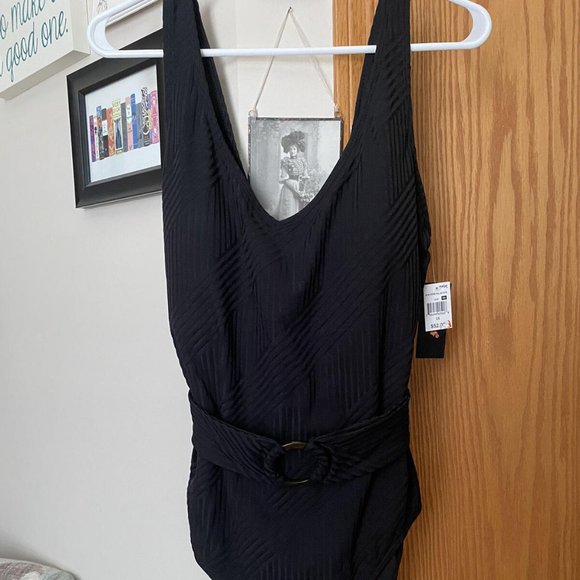 1X lbiza black ribbed ONE PIECE swimsuit NEW - Picture 1 of 7